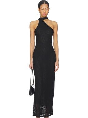 Elegant Black Lace Halter Maxi Dress